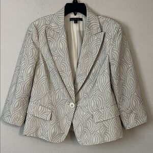 Lafayette 148 New York Cream and Black Swirl Brocade Pattern Blazer in Size 12